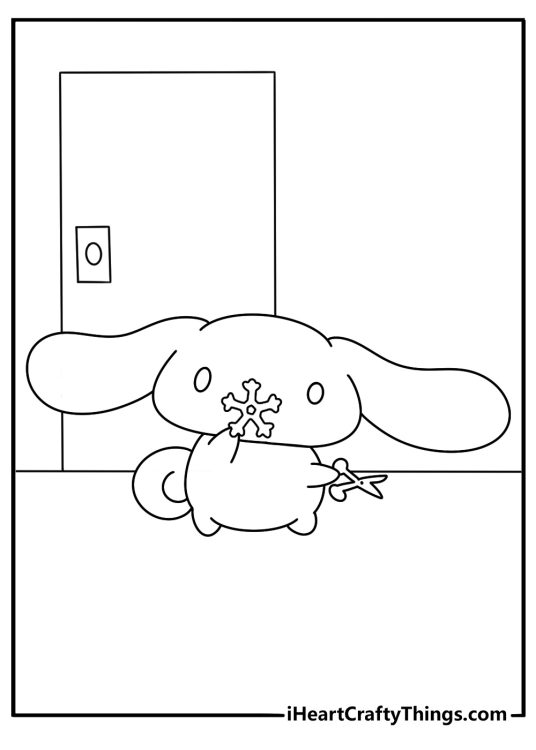 cinnamoroll makes a paper snowflake in this easy winter printable