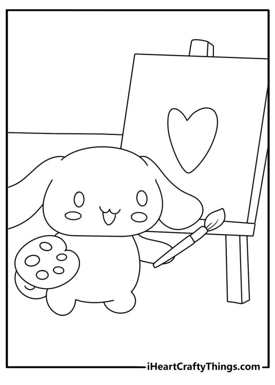 cinnamoroll paints a picture on an easel in this simple coloring sheet