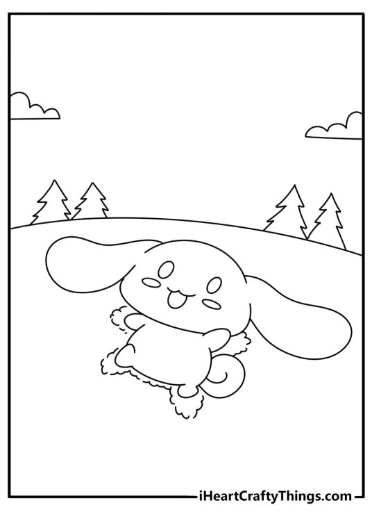 cinnamoroll wears a winter scarf while making a snow angel in this cute printable