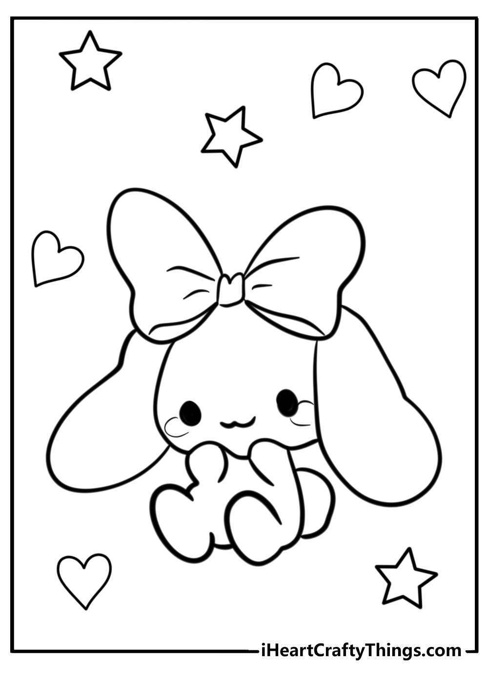 Coloring sheet to print featuring Cinnamorol with a big bow looking like a plush doll