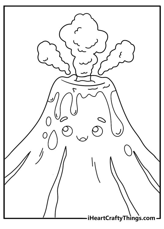 cute kawaii volcano printable small cone with a friendly face for easy coloring