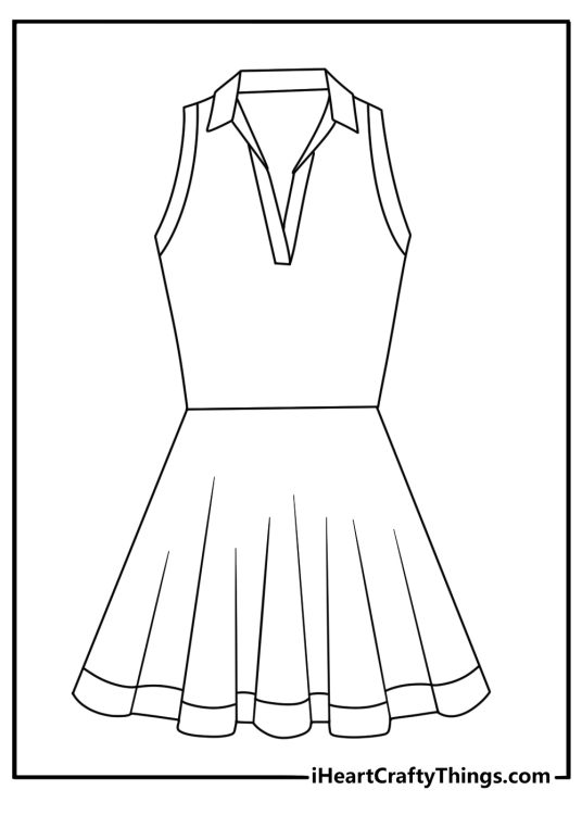 dress coloring pages design featuring a sporty tennis dress with a short skirt