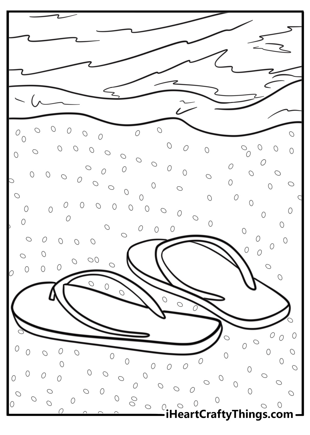 Flip flops left on a sandy beach coloring page