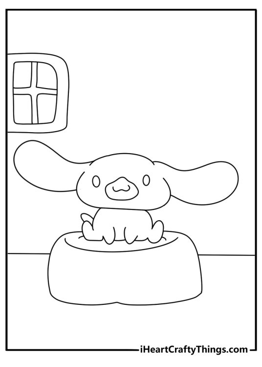 free cinnamoroll printable showing cappuccino resting on a soft cushion