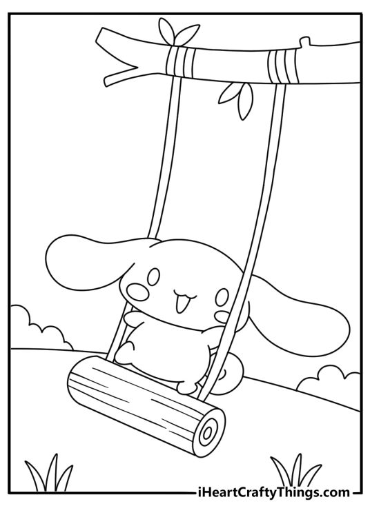 free kawaii printable with cinnamoroll swinging from a tree branch