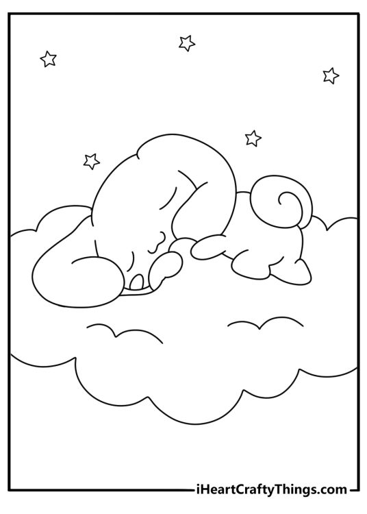free printable featuring cinnamoroll sleeping inside a fluffy cloud