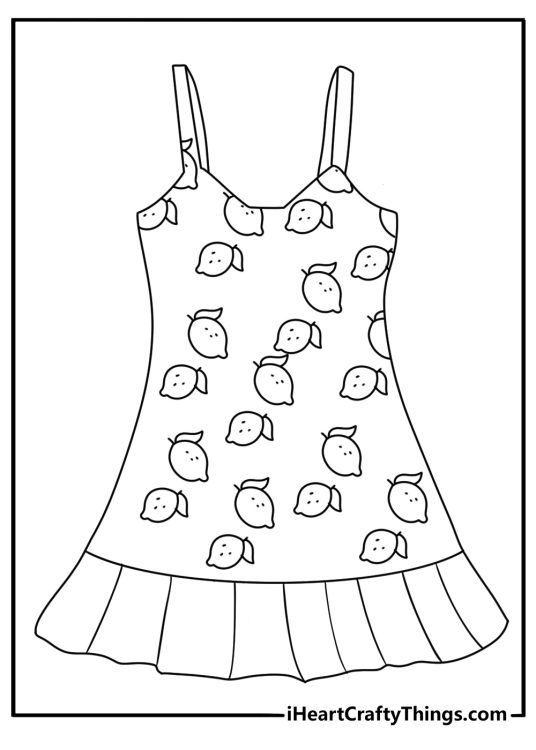 free printable of a summer sundress with a lemon pattern and ruffled hem