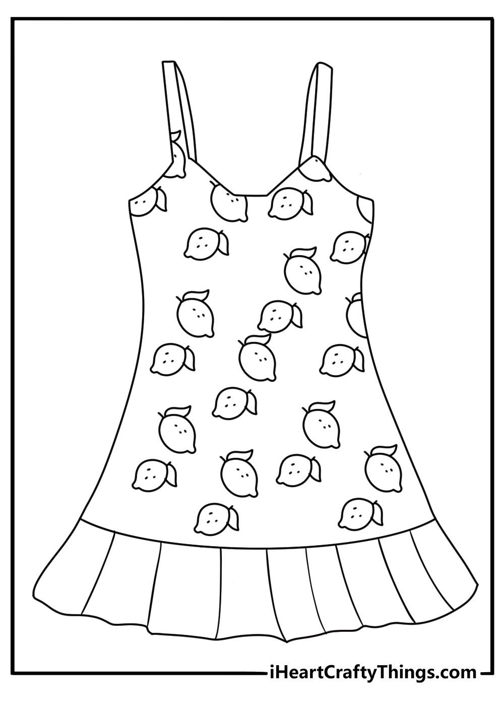 free printable of a summer sundress with a lemon pattern and ruffled hem