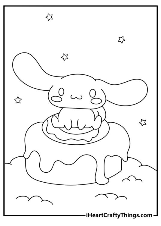 giant cinnamon roll becomes a cozy seat for cinnamoroll in this kawaii printable