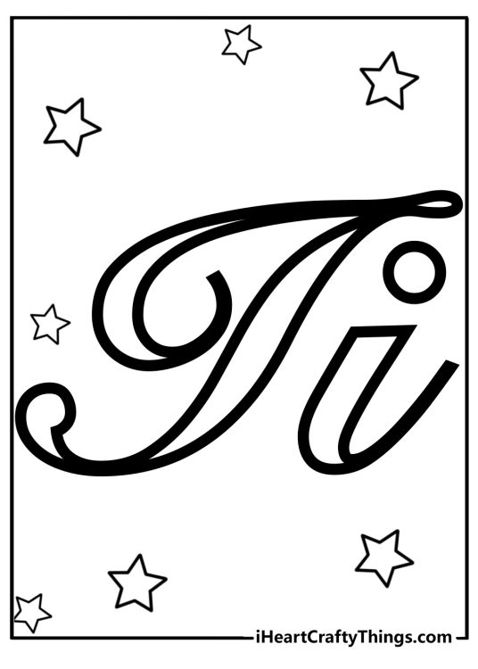 Picture presenting intricate cursive design uppercase and lowercase letter I surrounded by stars
