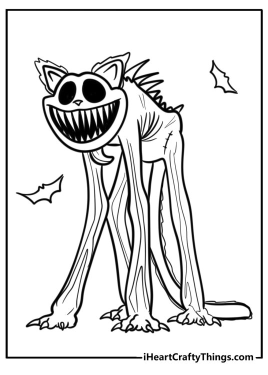 Free printable coloring page for adults featuring scary portrayal of a monster CatNap