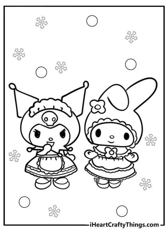 My Melody-themed page of a My Melody and Kuromi wearing some fancy traditional outfits