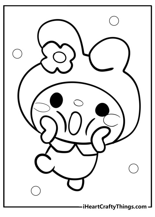 Free printable coloring sheet for children featuring My Melody looking shocked and screaming