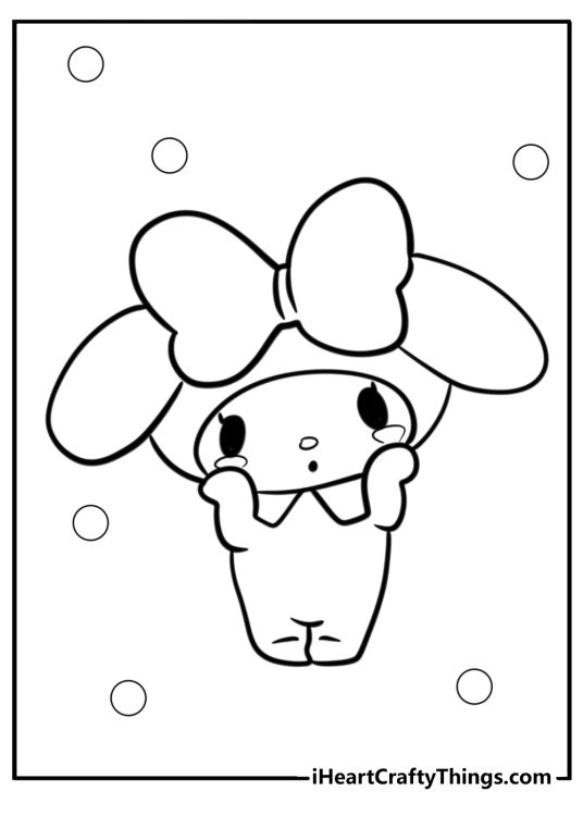 My Melody-themed printable image showing My Melody with a look of surprise on her face
