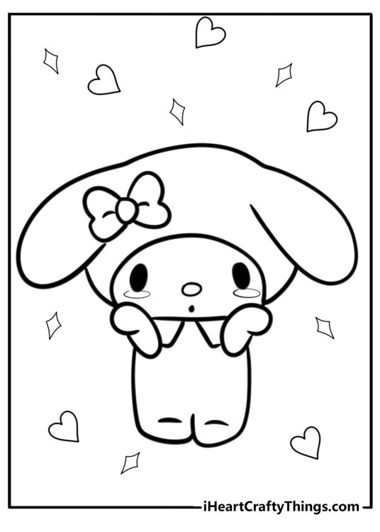 Coloring printable for preschoolers depicting My Melody looking a bit embarrassed