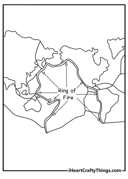ring of fire coloring sheet simple world map line of volcanoes around the ocean free pdf