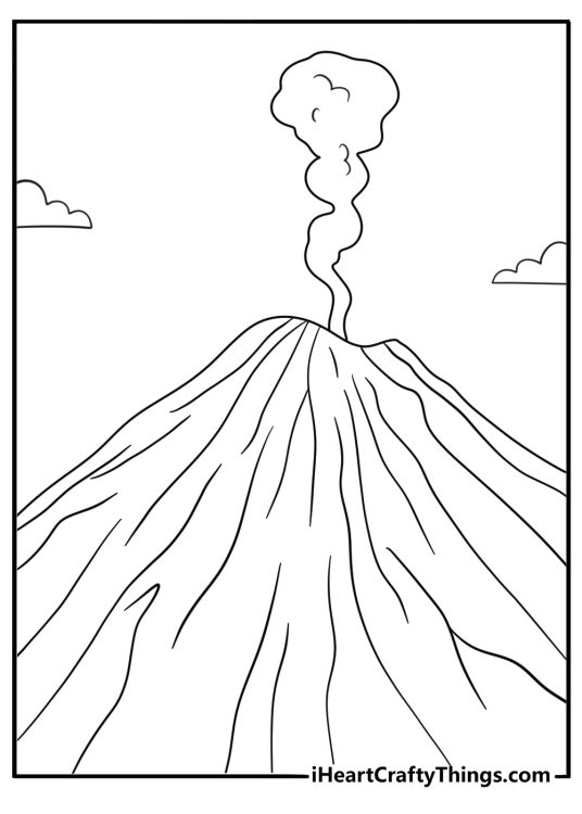 simple volcano coloring page for kids quiet volcano with gentle smoke