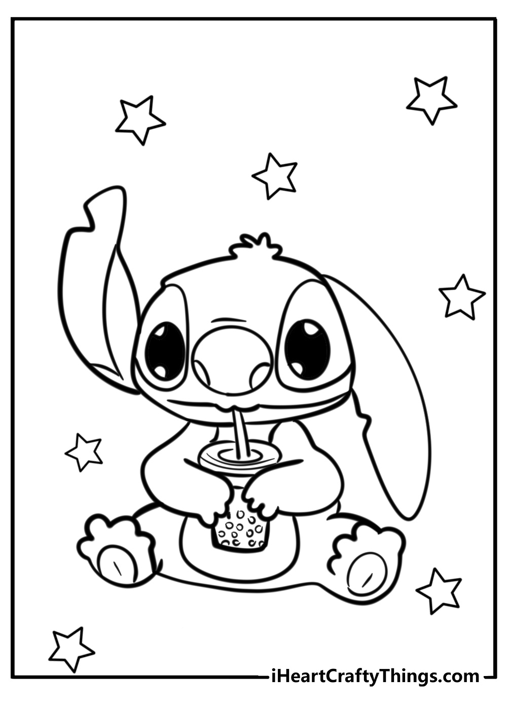 Stitch drinking boba coloring page