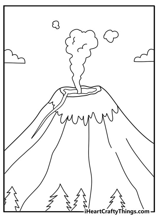 stratovolcano coloring printable tall cone with a snow cap and thin steam free download