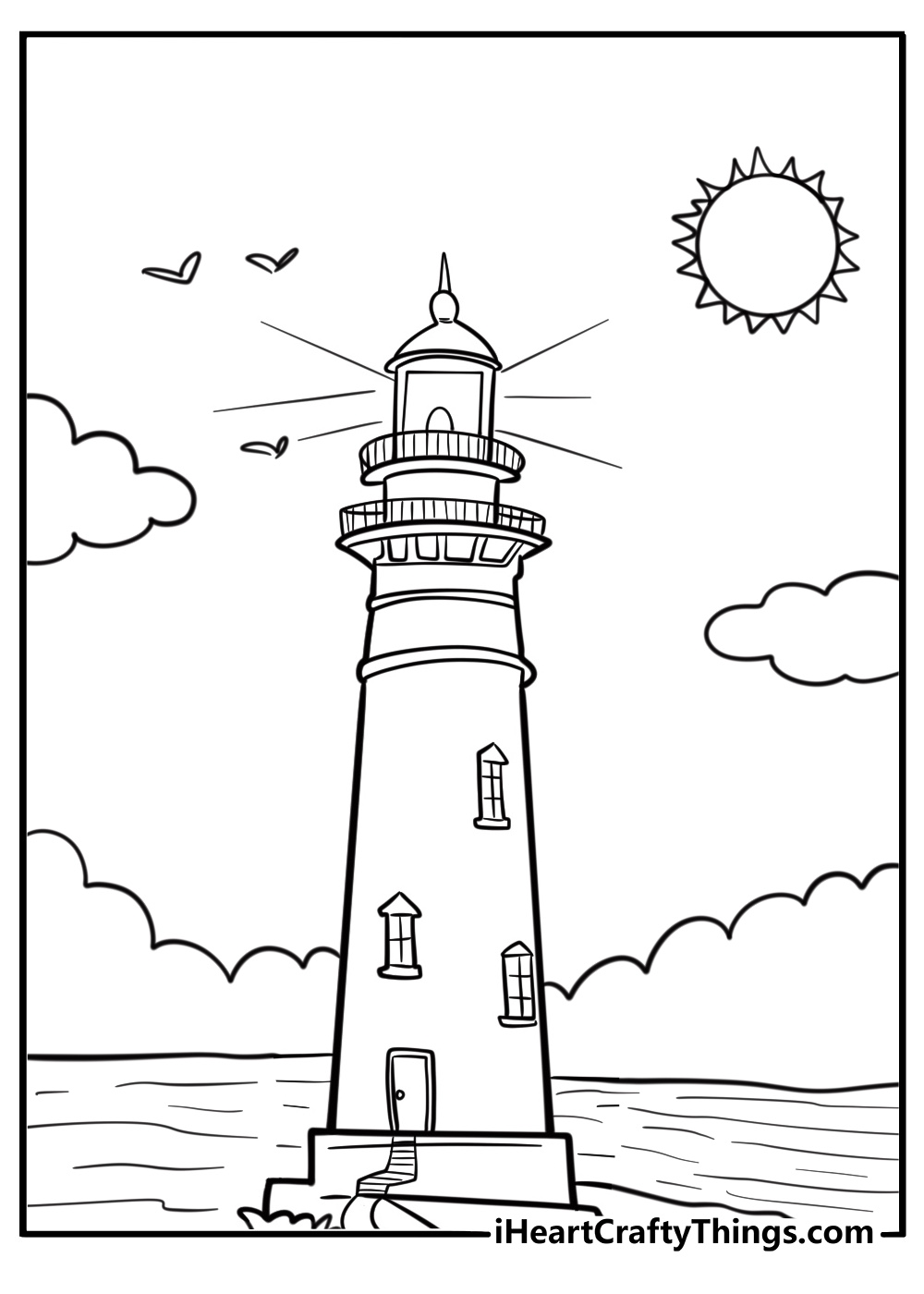 Sun shining brightly on a summer day coloring page