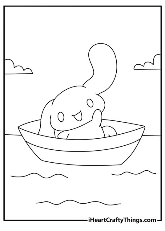 tiny sailboat carries cinnamoroll across a peaceful lake in this free printable