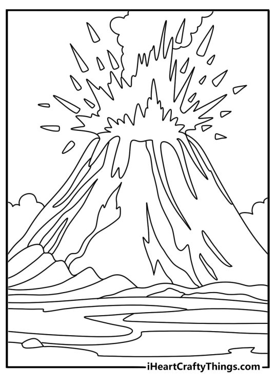 volcanic rock types coloring page pumice and basalt stones around a small cone printable