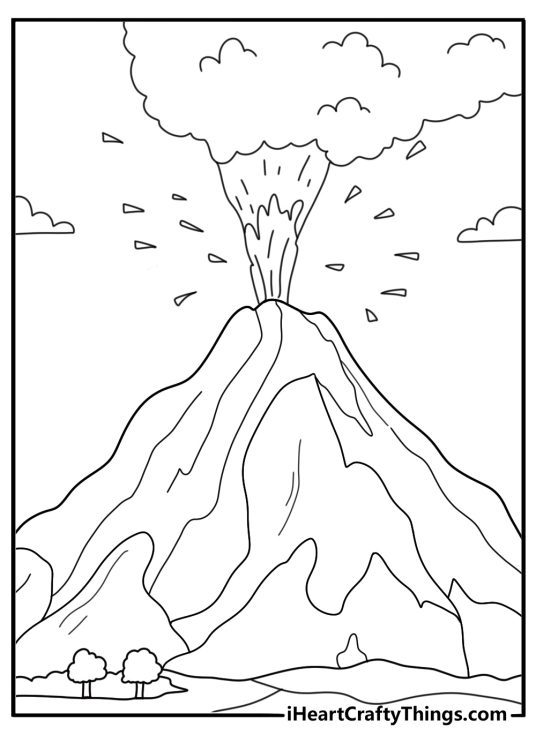 volcano field coloring sheet many small cones spread across a plain easy for kids