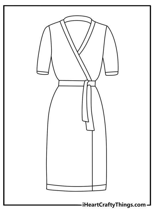 wrap dress tied at the side in a simple fashion coloring page