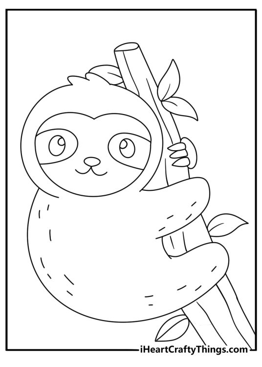 A baby sloth explores a wooden climbing frame in this easy printable
