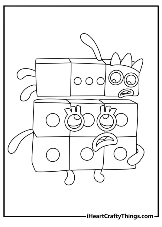 A block tower of Nine separates into Six and Three in this math coloring printable