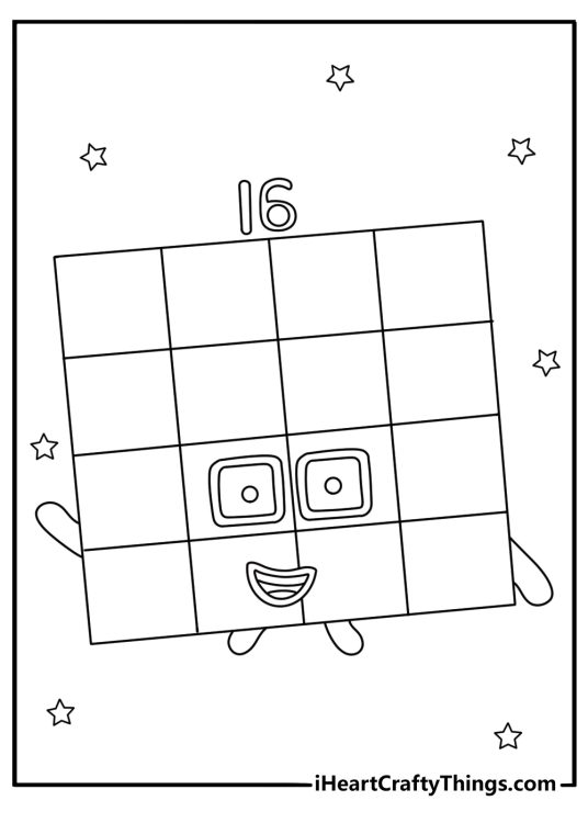 A tall stack of sixteen blocks makes a square in this detailed printable