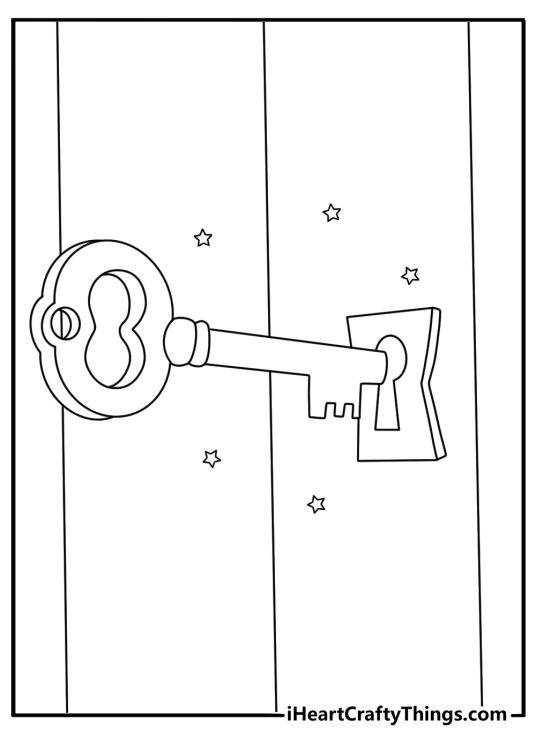 An old key unlocks a mysterious door for a witch in this easy printable