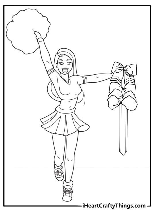 Cheerleader arranging a bow collection on a wall cute kawaii coloring sheet printable