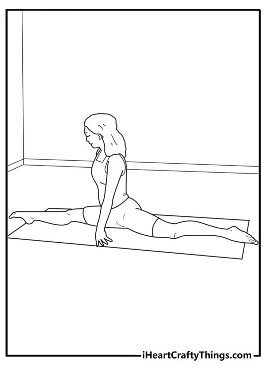 Cheerleader stretching on a yoga mat easy coloring sheet for kids to download