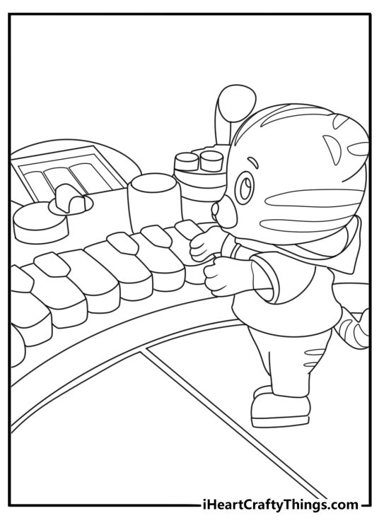 Cute Daniel Tiger printable of Daniel playing toy piano in the living room