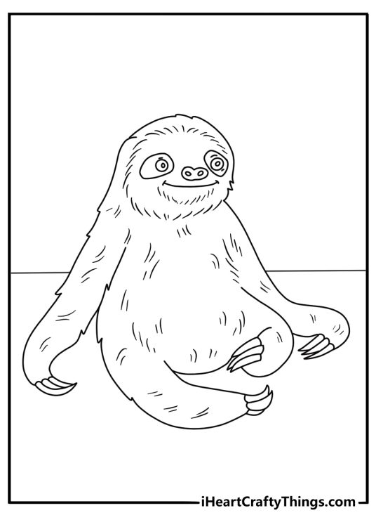 Detailed sloth coloring page for adults with layered fur patterns