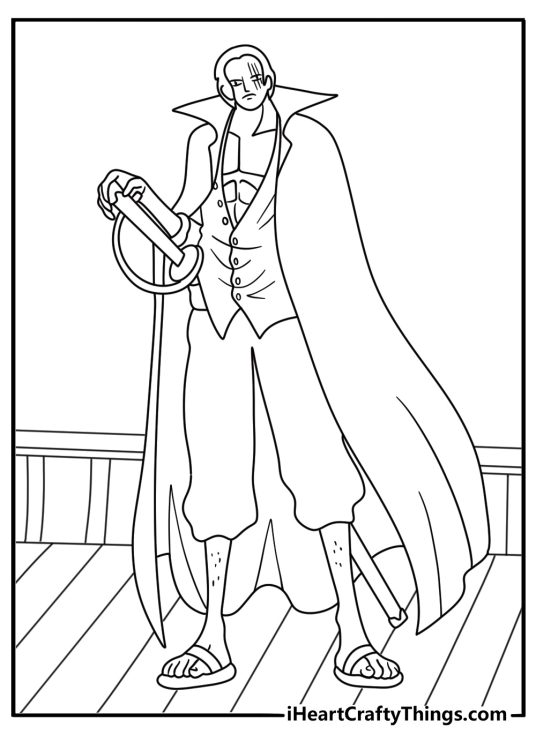 Free One Piece printable with Shanks standing beside a ship rail