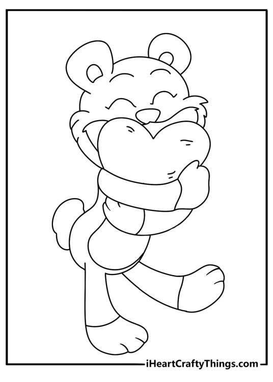Free Smiling Critters printable of Bobby BearHug hugging a heart pillow