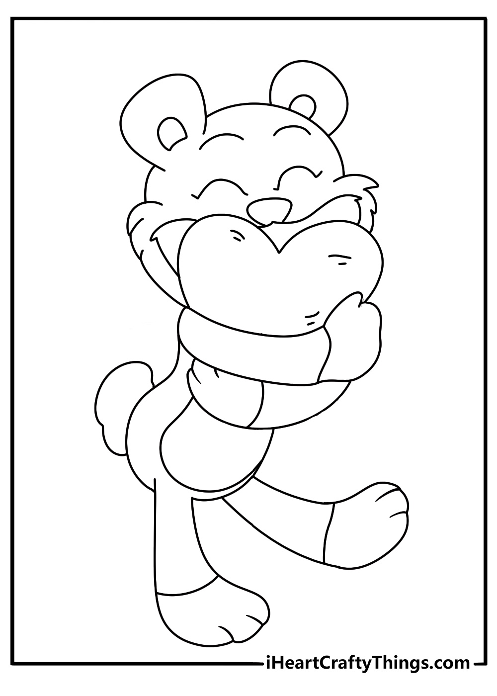 Free Smiling Critters printable of Bobby BearHug hugging a heart pillow