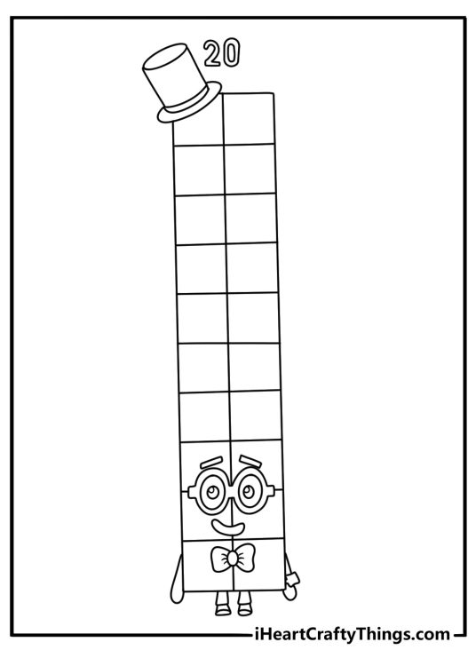 Free counting printable showing Twenty built from two groups of ten