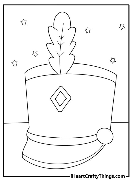 Free printable Memorial Day coloring page with a drum and parade hat under stars
