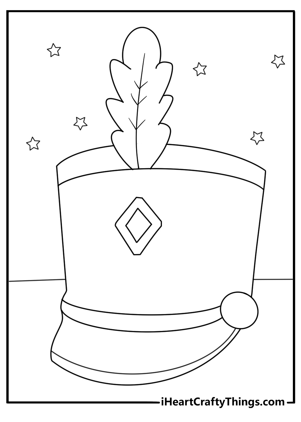 Free printable Memorial Day coloring page with a drum and parade hat under stars
