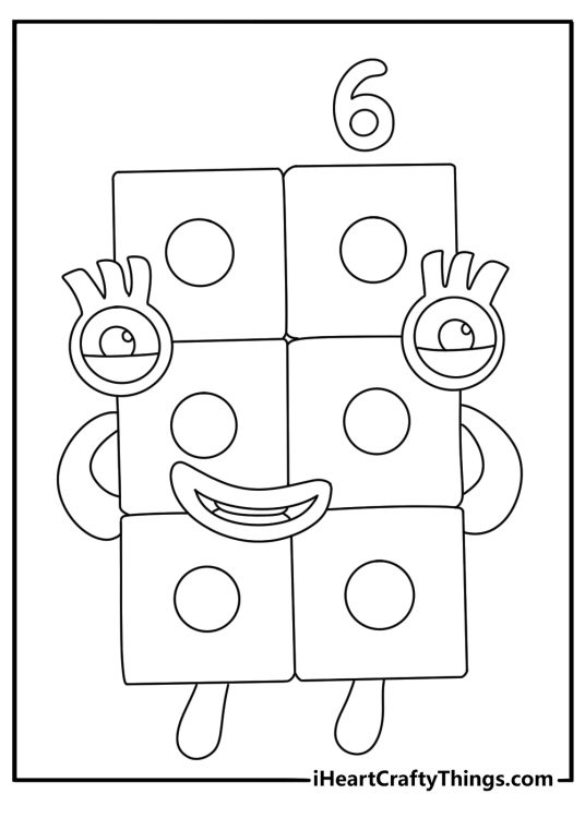 Free printable of Six arranged as two rows of three blocks