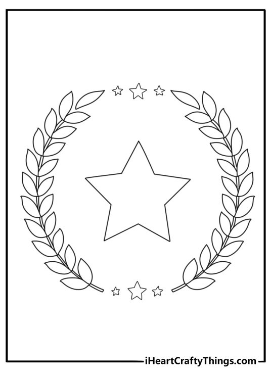 Happy Memorial Day coloring pages design with a large star and laurel branches