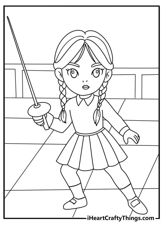 Kids can color Wednesday practicing fencing in the school hall
