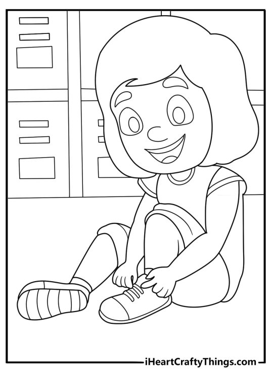 Locker room cheerleader tying shoes simple coloring page printable pdf