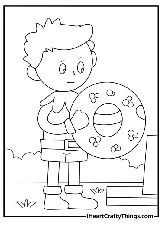Memorial Day coloring page for kids with a boy placing a wreath at a monument