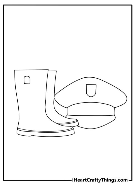 Memorial Day coloring pages pdf with red white and blue boots beside a service cap