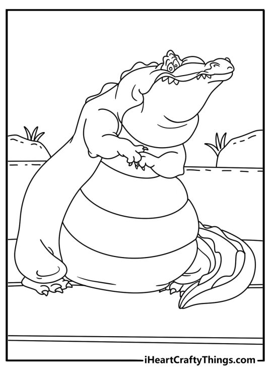 Princess and The Frog coloring pages scene featuring Louis beside a riverboat dock