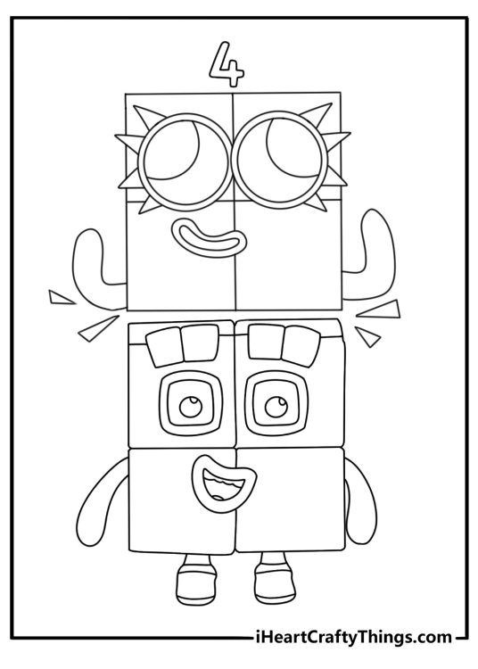 Printable Numberblocks sheet showing Eight divided into two groups of four
